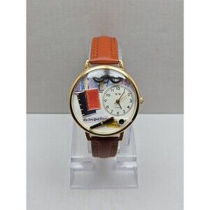 Whimsical Gifts Book Lover 3D Watch Gold Tone Quartz Leather USA New Battery